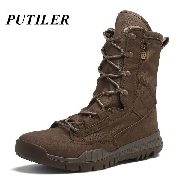 

boots men military ankle leather special force tactical desert combat us army male canvas shoes casual boats, Black