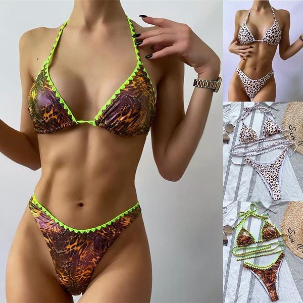 

women's swimwear printed halter bikini women female swimsuit 2-pieces set bathing suit swim, White;black