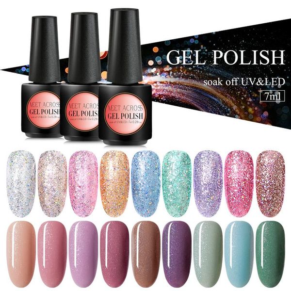 

nail gel meet across 8ml shiny glitter varnish hybrid polish set for manicure base of nails art, Red;pink