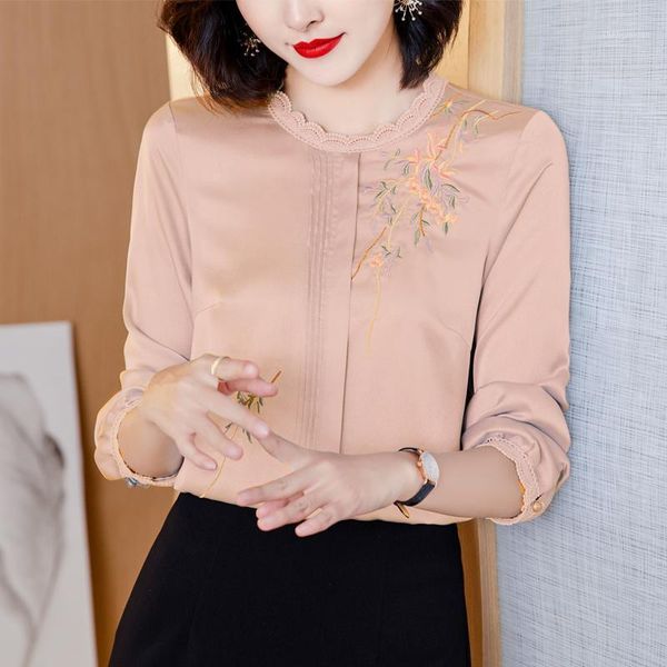 

full sleeve blouse women spring embroidery o-neck blusas womens and blouses red green 1939 women's & shirts, White