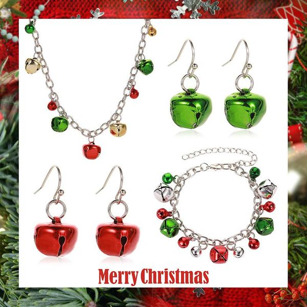 

earrings & necklace 2021 christmas red green bell pendant charm bracelet and drop colorful festival jewelry set for women gift, Silver