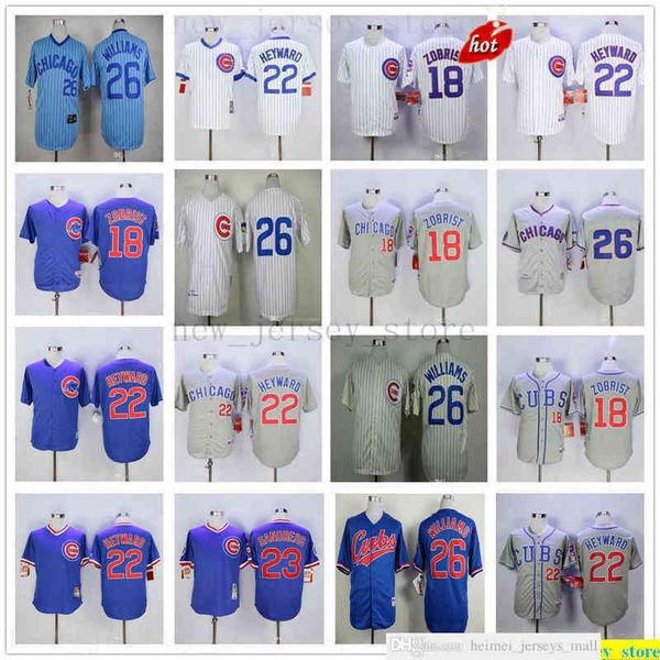 

2022th man women kids baseball jerseys stitched 18 ben zobrist 22 jason heyward 26 billy williams jersey color white blue gray yellow jersey, Black