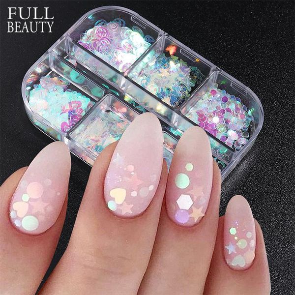 

nail glitter auraro colorful sequins for nails sparkles heart butterfly star flake paillitte art decoration set ch1909-19, Silver;gold