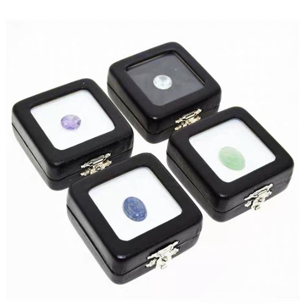

50pcs/lot black pu leather diamond box gem jewelry empty display boxes gem stone organizer holder gift box 5.6*5.6*2.3mm
