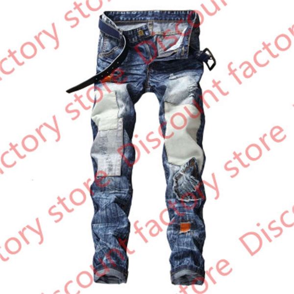 

mens new arrival patchwork fashion jeans plus size jeans slim fit male biker club denim pants, Blue