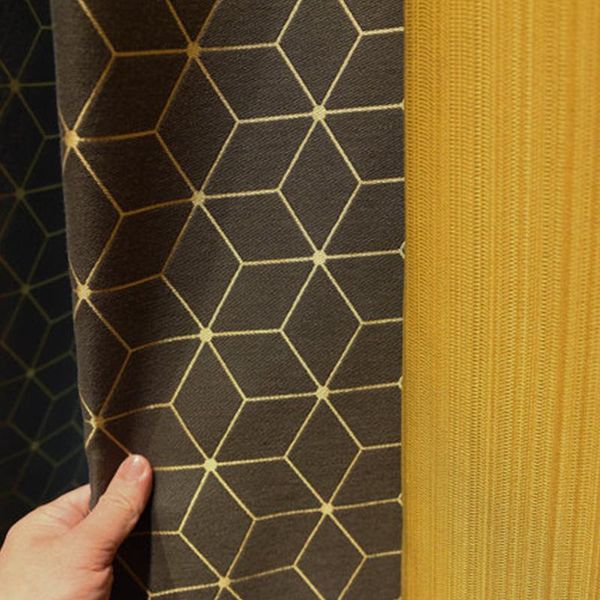 

curtain & drapes grey geometry cloth for curtainscrumpled texture blackout modern curtains splicing w-hm548#vt