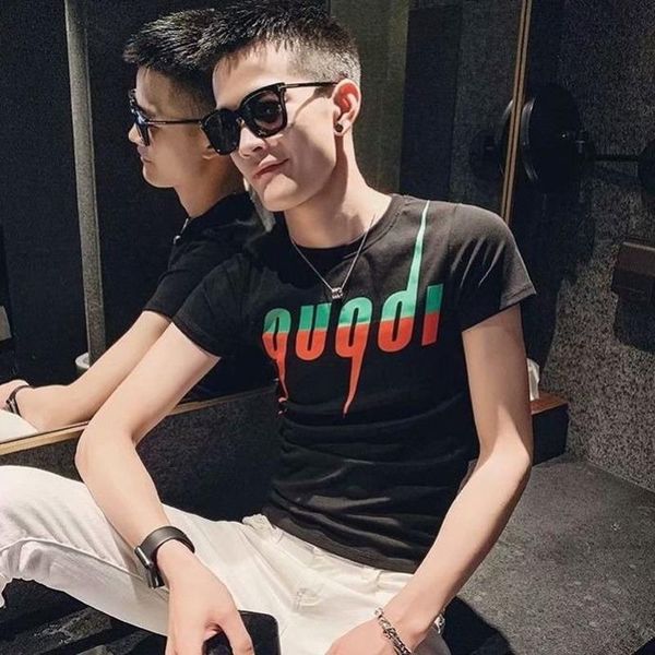 

men's t-shirts high-end fashion summer print korean trend social les half sleeve all-match harajuku shirt, White;black