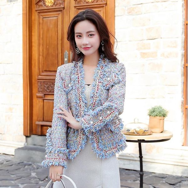

women's jackets runway tweed jacket 2021 autumn women elegant single breasted plaid weave coat office lady overcoat, Black;brown