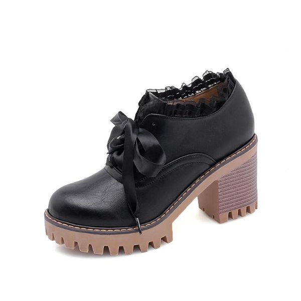 

dress shoes block heels for women pumps sweet sandals ladies round toe lace basketball platform lace-up chunky beige brief african big, Black