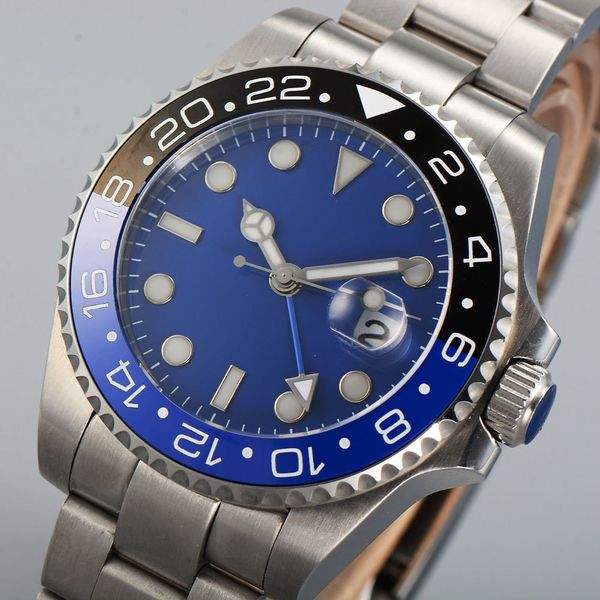 

40mm sterile blue dial sapphire glass date luminous ceramic beads steel bracelet, Slivery;brown