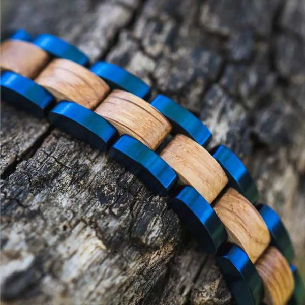 

charm bracelets 9mm men women bracelet stainless steel metal oak wood blue bandlets factory price, Golden;silver