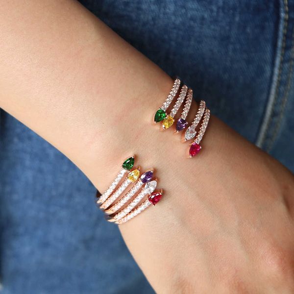 

sparing bling tear drop cubic zirconia cz birthstone various stone open adjust rose gold filled elegance women bangle bracelet q0717, Black