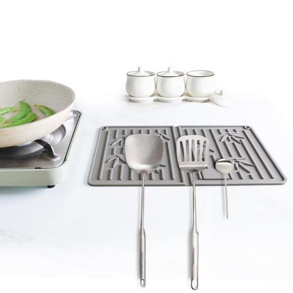 

mats & pads drain mat pad, household multifunctional silicone drying draining rack for bowls plates, blue/gray