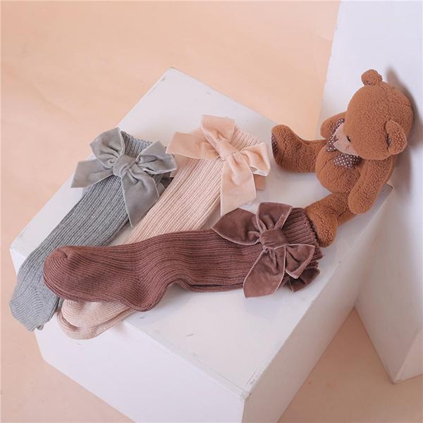 

children socks fashion bows baby girls knee high sock cotton soft toddlers long socks for kids princess sock, Pink;yellow