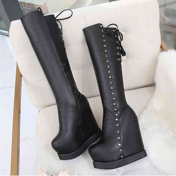 

boots fashion women winter shoes autumn thigh high knee for girl soft leather platform heels g0078 oawc, Black