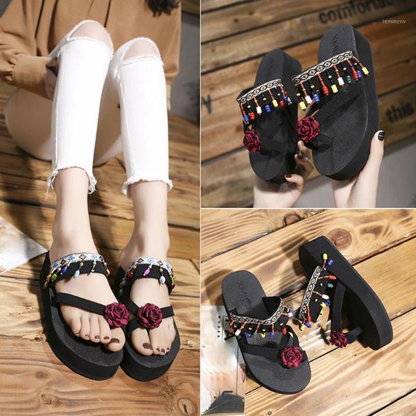 

jaycosin spring and summer slippers women's platform wedges beach shoes 2021 may21 p351, Black