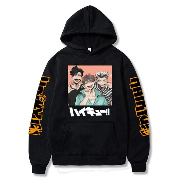

men's hoodies & sweatshirts japanese anime haikyuu funny hoodie kotaru bokuto high school volleyball sweatshirt oversized harajuku clot, Black