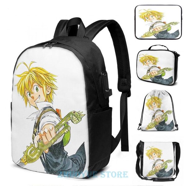 

backpack funny graphic print the seven deadly sins meliodas usb charge men school bags women bag travel laptop