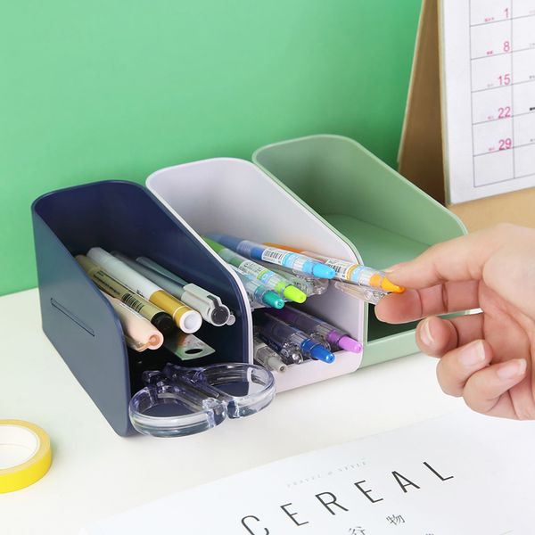 

double-layer plastic potlood holders deskcontainer storage magnetic pen holder desk organizer stand paper 1 pc