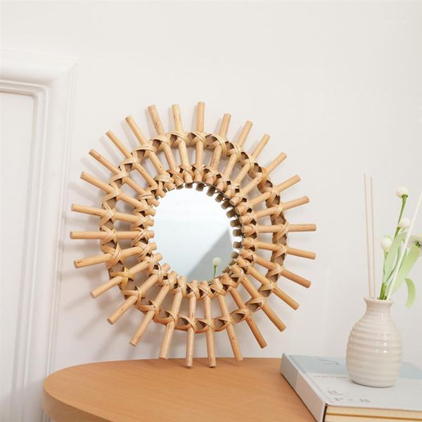 

mirrors nordic rattan mirror wall hanging makeup innovative art decor round dressing bathroom decorative1