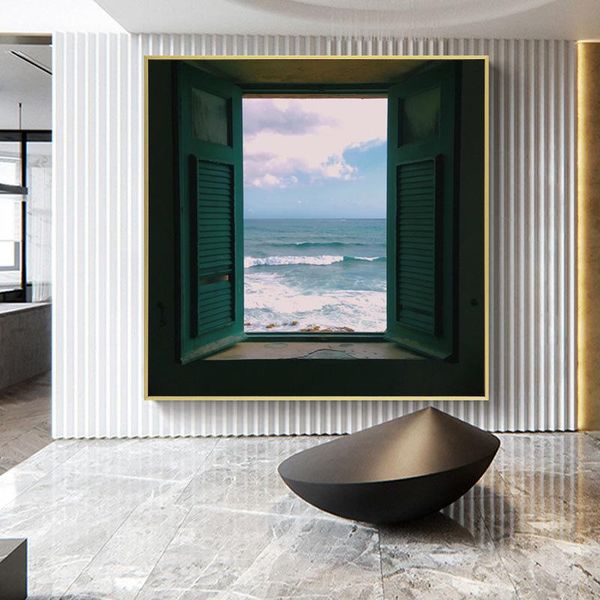 

paintings nordic window seascape painting building sofa decorative pictures canvas wall art poster for living room decor cuadros
