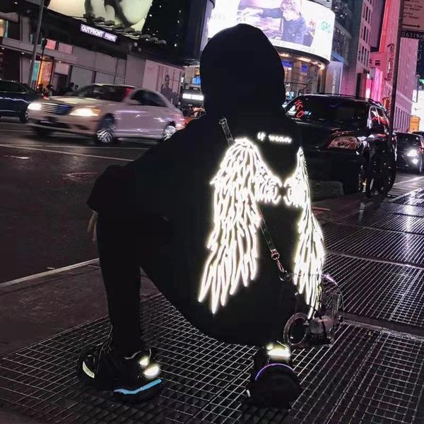 

women's hoodies & sweatshirts autumn women dark academia clothes wing reflective hoodie thin hoody laides harajuku hip hop punk shiny b, Black