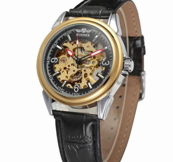 Лучшие продажи победителя мода мужчина часы мужские автоматические часы механические часы для человека кожаный ремень WN56-3