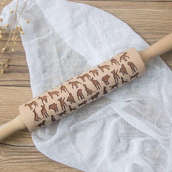 

wood rolling pin embossing baking cookies noodle biscuit fondant cake dough roller fbs889