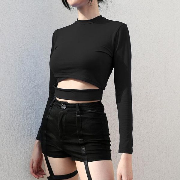 

women's hoodies & sweatshirts pullover hollow women short fashion long sleeve slim blouse womens clothing irregular sweatshirt female, Black