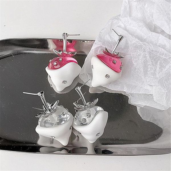 

dangle & chandelier fflacell minimalist ins niche design cream strawberry drop earrings fruit series for woman girls korean jewelry, Silver