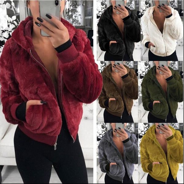 

teddy coat women winter faux fur thick plus size fluffy pockets plush jacket ladies autumn overcoat outerwear sale, Black;brown