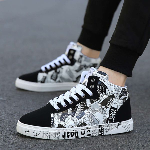 

spring and autumn student men's 45 high board 46 graffiti 47 large size fashionable shoes, White;red