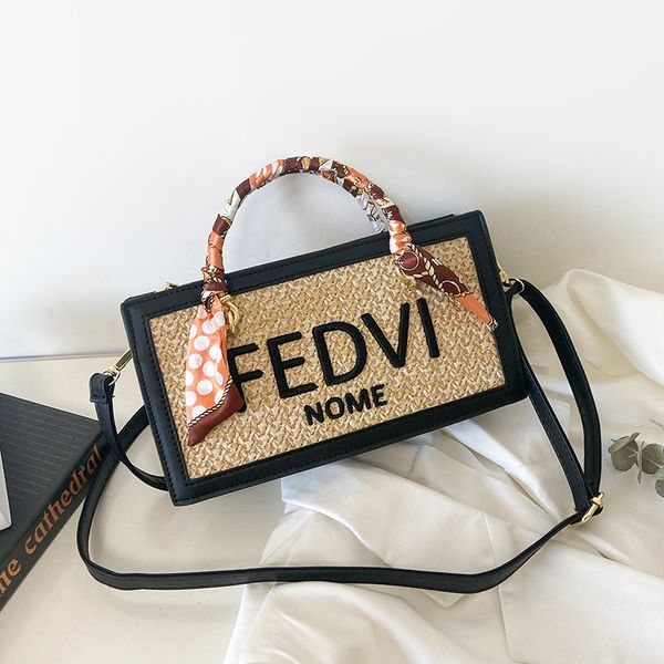 

designer handbags woven women's 2021 summer new fashion letter one shoulder messenger net red grass woven portable small square bag