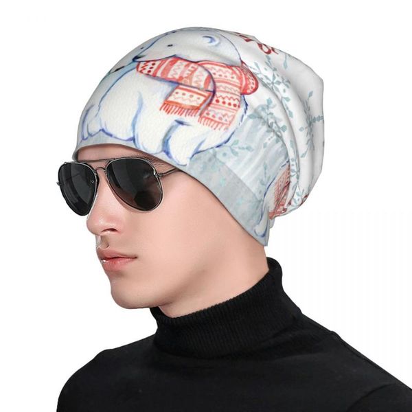 

beanies christmas watercolor ice bears snow merry men womans knit hat