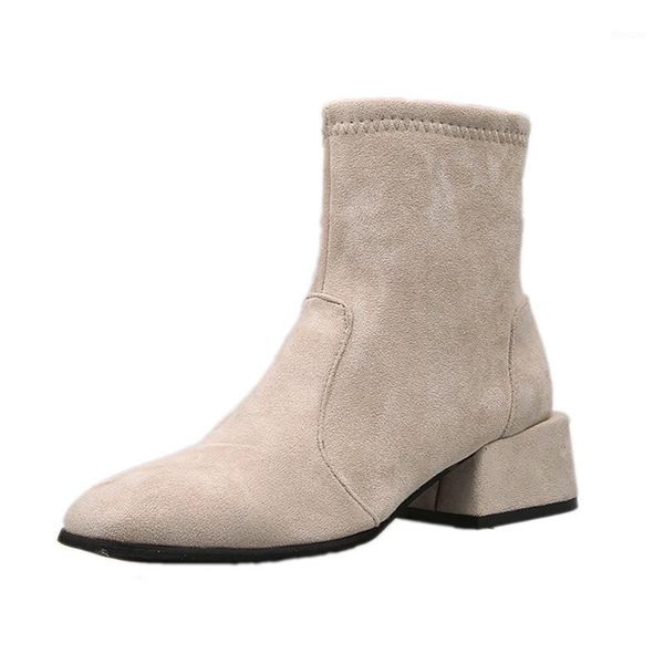 

boots 2021 fashion women winter shoes casual woman footwear brand ankle square heels 4cm a25601, Black