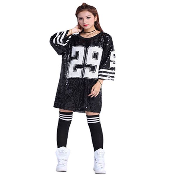 

paillette dress woman t pity jacket long fund pattern easy short sleeve ds show clothes hip-hop, Black;red