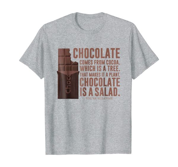 

chocolate comes from cocoa chocolate is a salad shirt, White;black