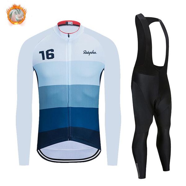 

racing sets 2021 ralvpha winter cycling jersey suit simple temperament thermal fleece bicycle clothes kit bike clothing set mtb uniform, Black;blue