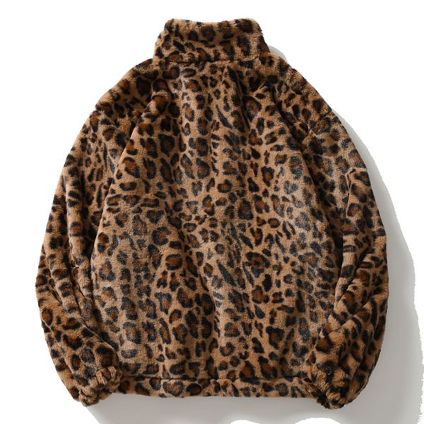 

new hip 2021 hop lambswool sherpa jacket mens streetwear leopard pattern stand cardigan winter harajuku loose couple coats outwear 4gfj, Black;brown