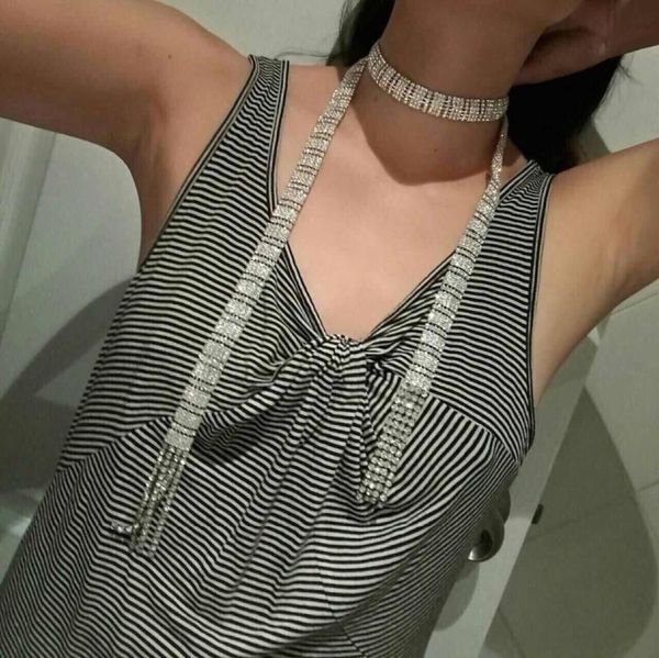 

2020 new fashion choker personality long neck necklace B1334, Golden;silver