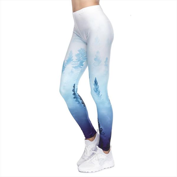 

fashion streetwear forest ombre women leggings printing blue fitness pants, Black