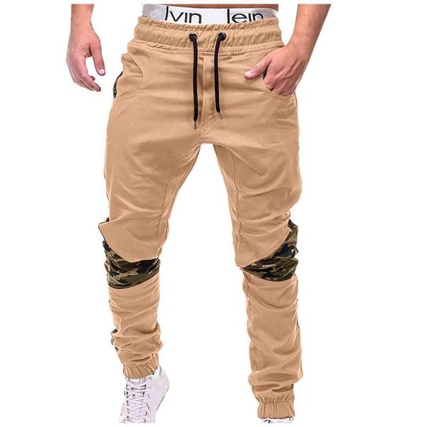 

men's pants casual patchwork men fashion color block multi pockets sports long cargo work trousers for plus size *8, Black
