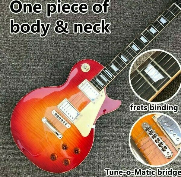 

one piece neck cherry sunburst style electric guitar