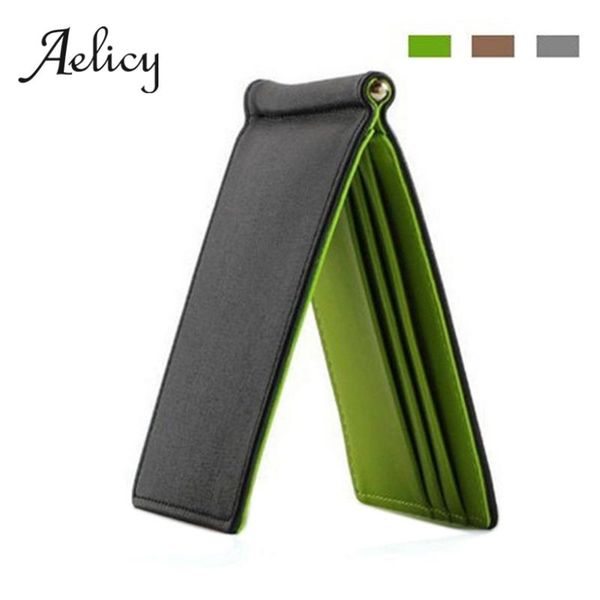 

card holders aelicy thin bifold wallet id case multifunctional solid men's money clip slim leather cash holder, Brown;gray