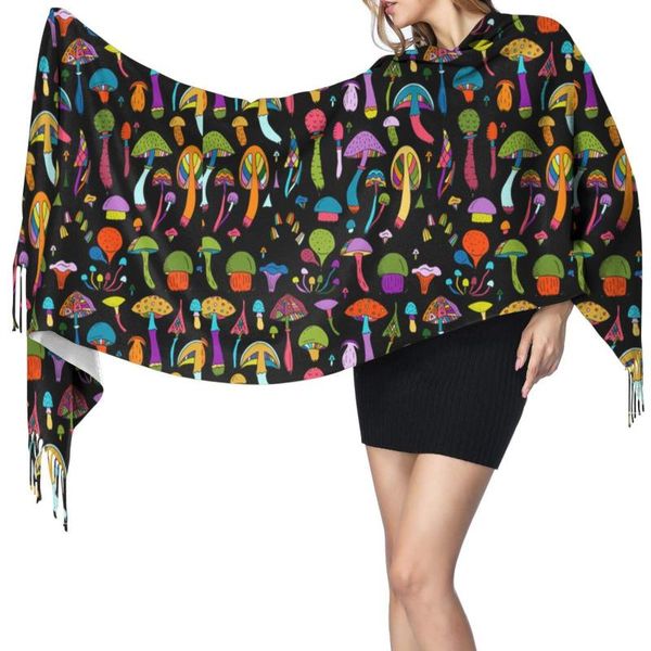 

scarves noisydesigns women's scarf imitation cashmere mushrooms flower designs shawl rectangular comfortable warm, Blue;gray