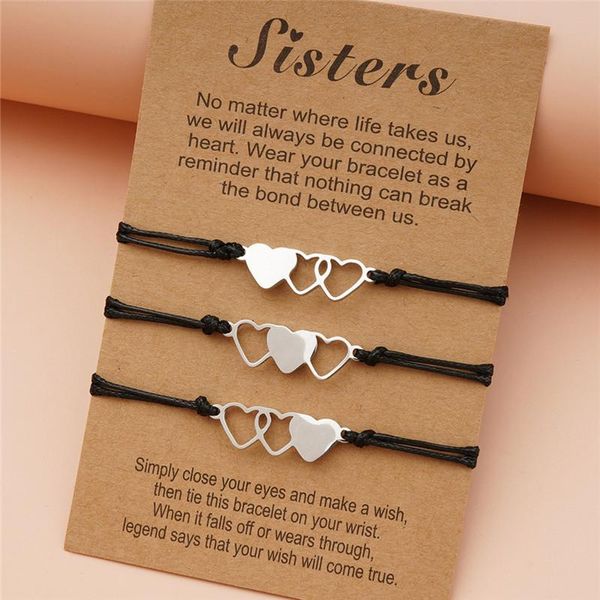 

charm bracelets doule heart sisters card friendship forever stainless steel handmade braided birthday gift jewelrys, Golden;silver