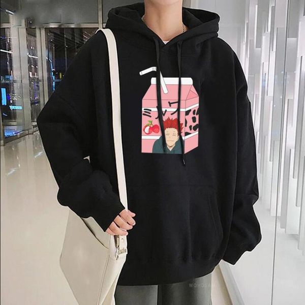 

men's hoodies & sweatshirts 2021 japan anime haikyuu tendo satori men harajuku funny litchi milk graphics winter streets oversize, Black