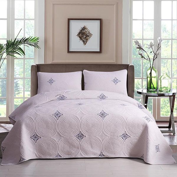 

comforters & sets chausub white cotton quilt set 3pc solid color embroidered bedspread quilted quilts bed cover king queen size coverlets