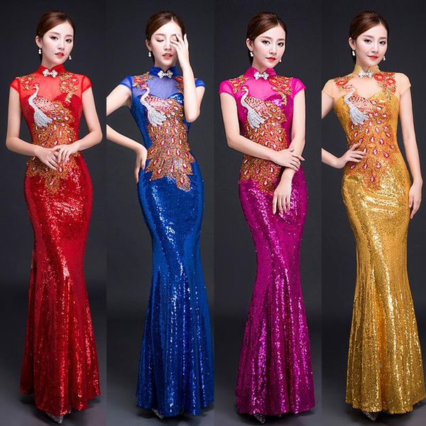 

ethnic clothing fashion chinese women evening dress bride oriental wedding gowns qipao cheongsam traditional qi pao, Red
