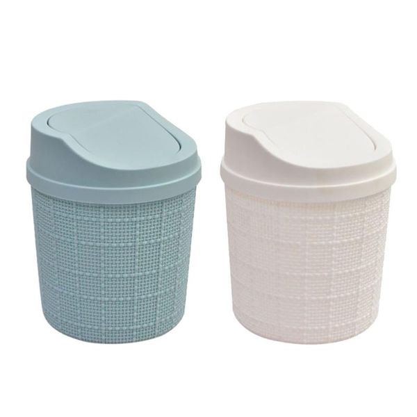 

waste bins 2 pcs mini trash garbage simple rubbish with cover (blue white)
